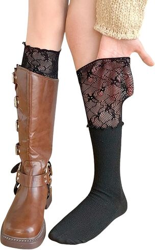 Women's Cute Lace Patchwork Knee High Socks, Y2k Boots Socks Stockings Lolita Style Over-The-Knee Sock in Saudi Arabia