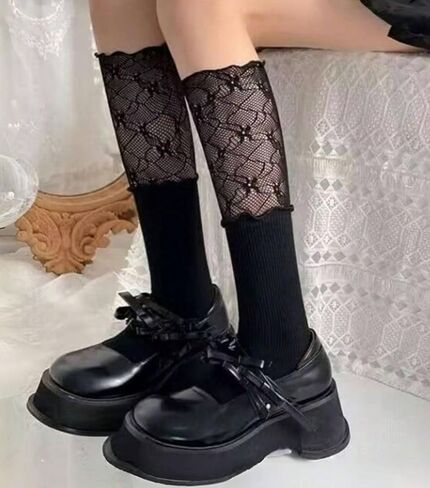 Women's Cute Lace Patchwork Knee High Socks, Y2k Boots Socks Stockings Lolita Style Over-The-Knee Sock in Saudi Arabia