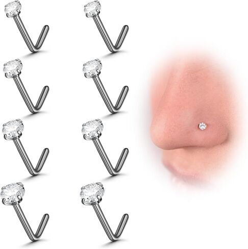 8 قطع 20 جرام مضادة للحساسية 316L من الصلب الجراحي ترصيع الأنف للنساء والرجال على شكل حرف L حلقات الأنف ثقب المجوهرات 1.5 مم 2 مم 2.5 مم 3 مم تشيكوسلوفاكيا ترصيع الأنف للثقب الأولي in Kuwait