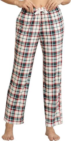 سراويل بيجامة نسائية من الصوف فائق النعومة منقوشة مع جيوب ملابس نوم دافئة ومريحة in Kuwait