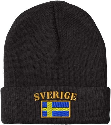 Beanies for Men Sweden Sverige Flag Embroidery Flags Winter Hats for Women Acrylic Skull Cap 1 Size in Saudi Arabia