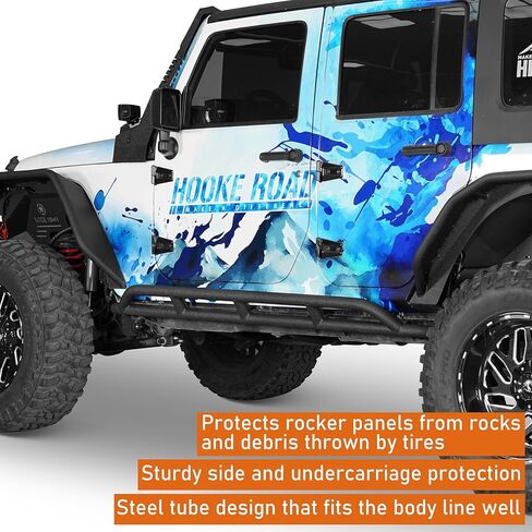Hooke Road Wrangler JK Rock Slider Nerf Bars Running Boards for 2007-2018 Jeep Wrangler JK Unlimited 4 Door (Pair) in Saudi Arabia