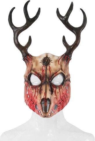 قناع جمجمة غزال مع قرون واقعية - قناع رعب الهالوين للبالغين، زي الحفلات التنكرية على طراز كرامبوس in Kuwait