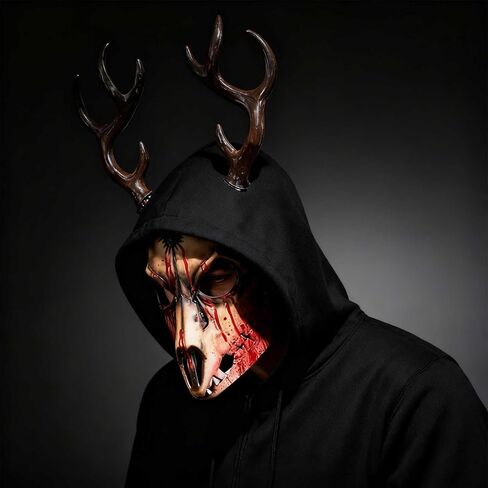 قناع جمجمة غزال مع قرون واقعية - قناع رعب الهالوين للبالغين، زي الحفلات التنكرية على طراز كرامبوس in Kuwait