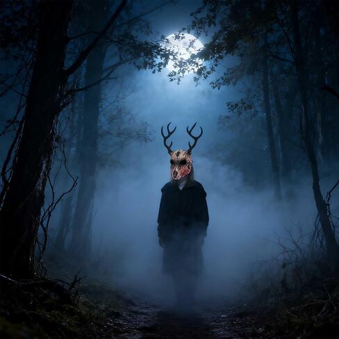 قناع جمجمة غزال مع قرون واقعية - قناع رعب الهالوين للبالغين، زي الحفلات التنكرية على طراز كرامبوس in Kuwait