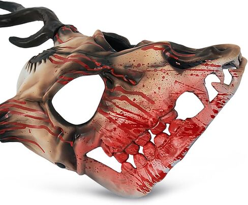 قناع جمجمة غزال مع قرون واقعية - قناع رعب الهالوين للبالغين، زي الحفلات التنكرية على طراز كرامبوس in Kuwait