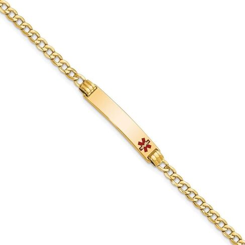 10K Yellow Gold Semi-Solid Red Enamel Curb Link Chain ID Bracelet 7" to 8" in Saudi Arabia
