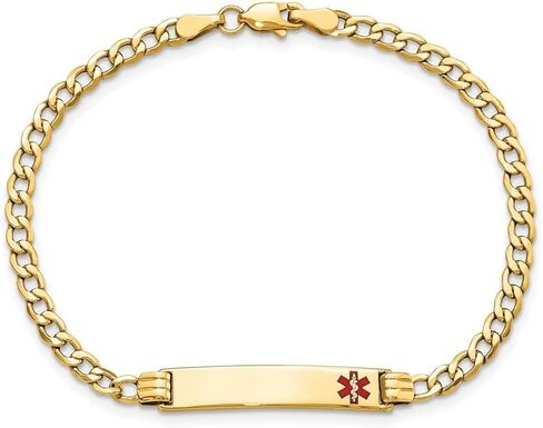 10K Yellow Gold Semi-Solid Red Enamel Curb Link Chain ID Bracelet 7" to 8" in Saudi Arabia