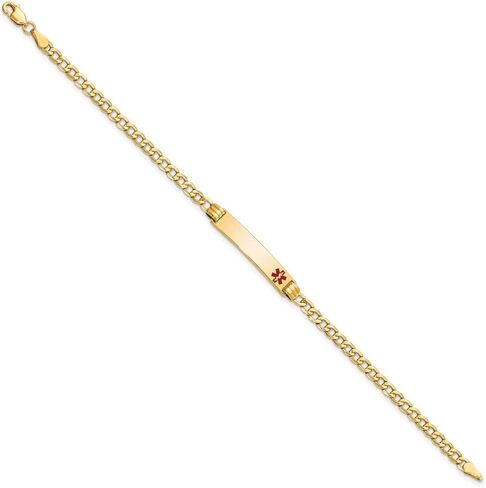 10K Yellow Gold Semi-Solid Red Enamel Curb Link Chain ID Bracelet 7" to 8" in Saudi Arabia