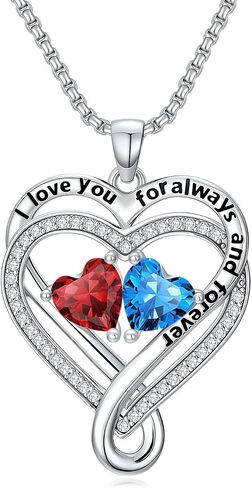 I Love You for Awlays and Forever Double Heart Necklace with Birthstone, 2 Birth Stone Jewelry Anniversary Valentines Mothers Day Christmas Birthday Gifts for Women Her Wife Girlfriend Mom Mother in Kuwait