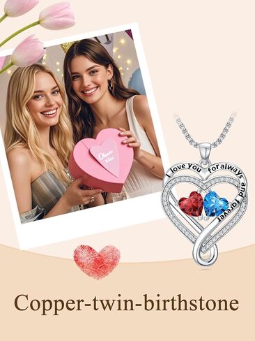 I Love You for Awlays and Forever Double Heart Necklace with Birthstone, 2 Birth Stone Jewelry Anniversary Valentines Mothers Day Christmas Birthday Gifts for Women Her Wife Girlfriend Mom Mother in Kuwait