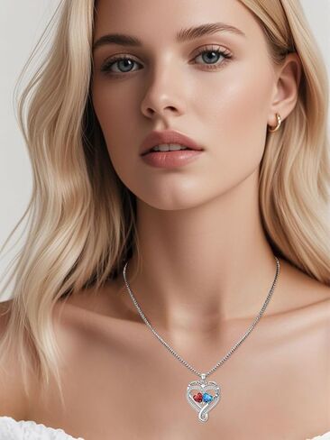 I Love You for Awlays and Forever Double Heart Necklace with Birthstone, 2 Birth Stone Jewelry Anniversary Valentines Mothers Day Christmas Birthday Gifts for Women Her Wife Girlfriend Mom Mother in Kuwait