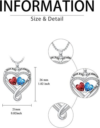 I Love You for Awlays and Forever Double Heart Necklace with Birthstone, 2 Birth Stone Jewelry Anniversary Valentines Mothers Day Christmas Birthday Gifts for Women Her Wife Girlfriend Mom Mother in Kuwait