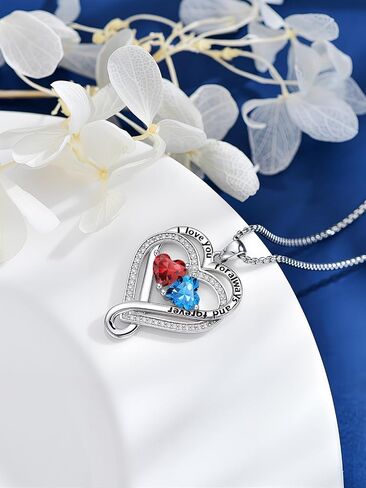 I Love You for Awlays and Forever Double Heart Necklace with Birthstone, 2 Birth Stone Jewelry Anniversary Valentines Mothers Day Christmas Birthday Gifts for Women Her Wife Girlfriend Mom Mother in Kuwait