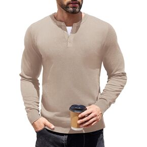COOFANDY Mens Knit Henley T-Shirts Dress Long Sleeve Sweater Casual Collarless Quarter Button Pullover in Kuwait