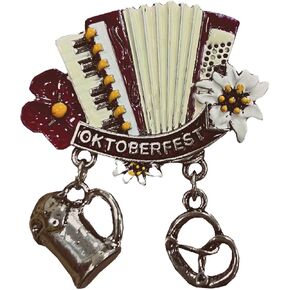 الأكورديون مع السحر دبابيس القبعة الألمانية مع لافتة "مهرجان أكتوبر" - دبابيس مهرجان أكتوبر يمكن تحصيلها لأزياء مهرجان أكتوبر وقبعة جبال الألب والزي البافاري بواسطة Oktoberfest Haus in Kuwait
