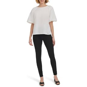 Calvin Klein Women's Short Sleeve Mix Media Knit Top in Saudi Arabia