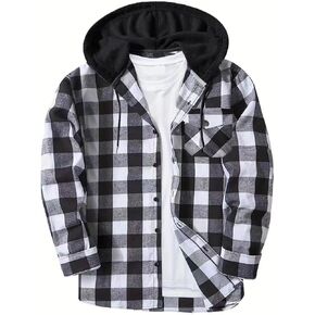 Mens Flannel Hoodie Shirts Long Sleeve Casual Button Down Plaid Shirt Jackets for Men Stylish Hooded Tops with Pocket in Saudi Arabia