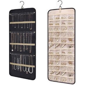 48 Pocket Oxford Fabric Double Sided Hanging Rotating Jewelry Organizer with Hanger Hooks for Earrings, Necklaces, Rings, Bracelets and Other Jewelry Storage in Saudi Arabia