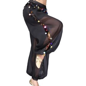 Women Sequins Belly Dance Pants India Arabian Stage Performance Coins Harem Long Trousers in Kuwait