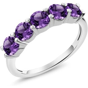 Gem Stone King Purple Amethyst 925 Sterling Silver Gemstone Birthstone Women's 5-Stone Ring (1.75 Ct Round Cut) in Saudi Arabia