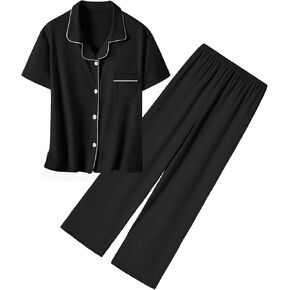 Umeyda Girls Modal Pajamas Set Button Down Sleepwear Loungewear PJS Shorts Sleeve Tops + Pants in Saudi Arabia
