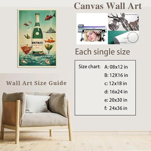 Vintage Champagne wall art Vintage Poster Drink Picture Canvas Print For kitchen club bar cart Decor 8x12inch Unframed in Saudi Arabia