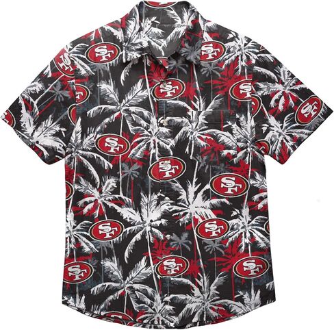 FOCO Men's Los Angeles Chargers NFL Team Logo Aloha Tropical Button Up Shirt, Black Floral in Saudi Arabia