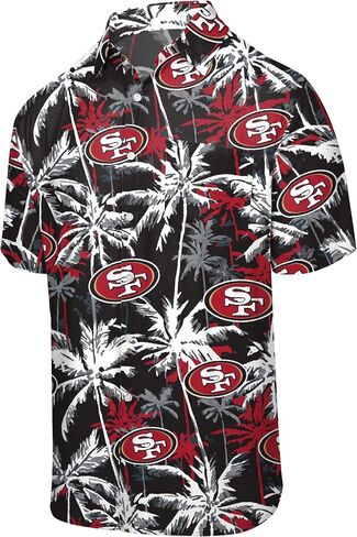 FOCO Men's Los Angeles Chargers NFL Team Logo Aloha Tropical Button Up Shirt, Black Floral in Saudi Arabia