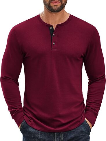 COOFANDY Men's Long Sleeve Henley Shirts Cotton T-Shirts Casual Pullover Shirt Soft Stretch Basic Tees Fall Tops in Kuwait