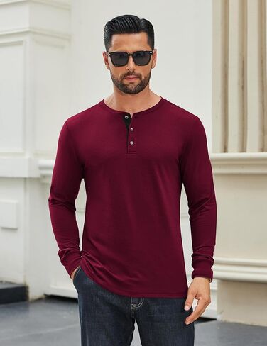 COOFANDY Men's Long Sleeve Henley Shirts Cotton T-Shirts Casual Pullover Shirt Soft Stretch Basic Tees Fall Tops in Kuwait