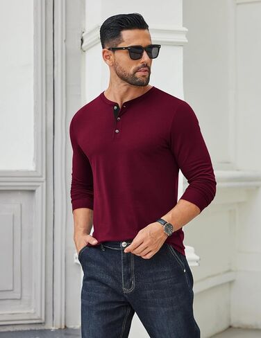 COOFANDY Men's Long Sleeve Henley Shirts Cotton T-Shirts Casual Pullover Shirt Soft Stretch Basic Tees Fall Tops in Kuwait