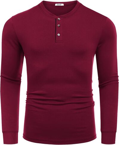 COOFANDY Men's Long Sleeve Henley Shirts Cotton T-Shirts Casual Pullover Shirt Soft Stretch Basic Tees Fall Tops in Kuwait