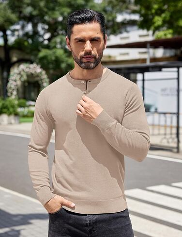 COOFANDY Mens Knit Henley T-Shirts Dress Long Sleeve Sweater Casual Collarless Quarter Button Pullover in Kuwait