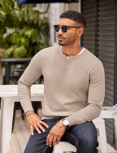 COOFANDY Mens Knit Henley T-Shirts Dress Long Sleeve Sweater Casual Collarless Quarter Button Pullover in Kuwait