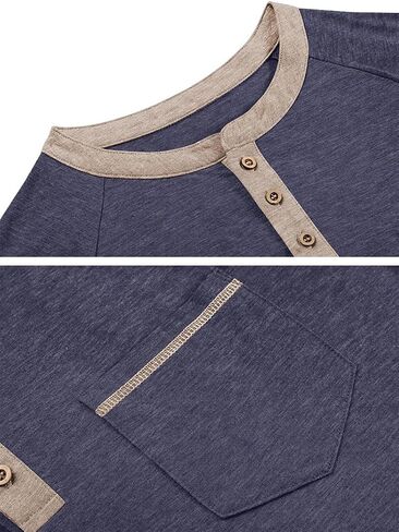 Mens Henley Shirts Long Sleeve Casual Button Basic T-Shirts Classic Vintage Tee Shirts with Pocket in Saudi Arabia