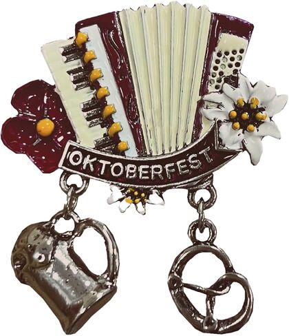 الأكورديون مع السحر دبابيس القبعة الألمانية مع لافتة "مهرجان أكتوبر" - دبابيس مهرجان أكتوبر يمكن تحصيلها لأزياء مهرجان أكتوبر وقبعة جبال الألب والزي البافاري بواسطة Oktoberfest Haus in Kuwait