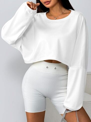 Remidoo Women's Casual Long Sleeve Cropped Sweatshirt Crewneck Pullover Shirt in Saudi Arabia