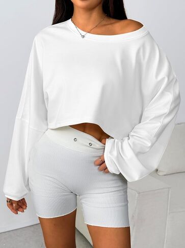 Remidoo Women's Casual Long Sleeve Cropped Sweatshirt Crewneck Pullover Shirt in Saudi Arabia