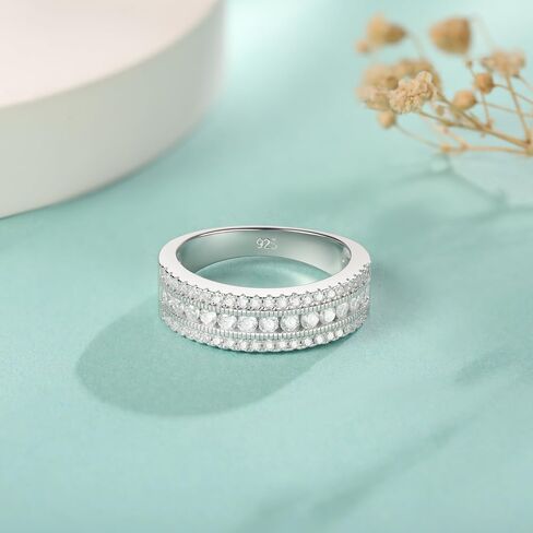 Moissanite Wedding Band Eternity Rings for Women Round Cut 925 Sterling Silver Engagement Anniversary Size 5-10 in Saudi Arabia