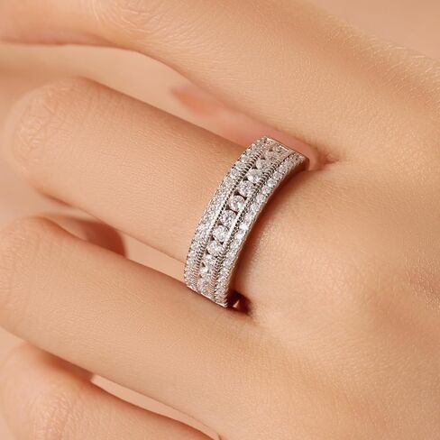 Moissanite Wedding Band Eternity Rings for Women Round Cut 925 Sterling Silver Engagement Anniversary Size 5-10 in Saudi Arabia
