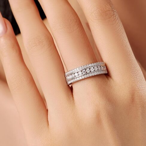 Moissanite Wedding Band Eternity Rings for Women Round Cut 925 Sterling Silver Engagement Anniversary Size 5-10 in Saudi Arabia