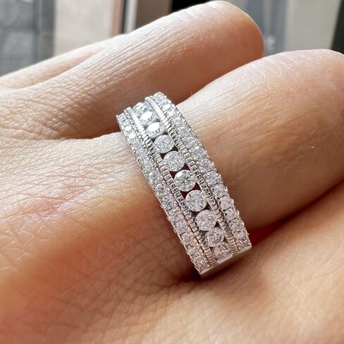 Moissanite Wedding Band Eternity Rings for Women Round Cut 925 Sterling Silver Engagement Anniversary Size 5-10 in Saudi Arabia
