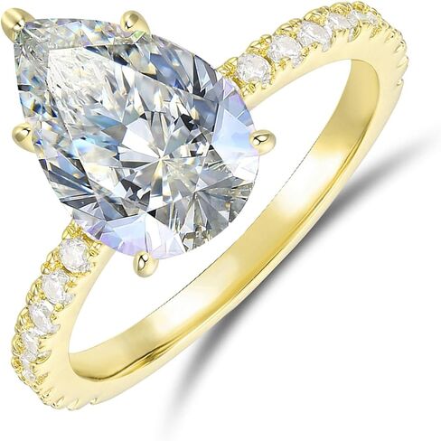 14K Gold 5-Prong 3.0 CT Pear Cut Moissanite Engagement Ring for Women Promise Rings in Kuwait