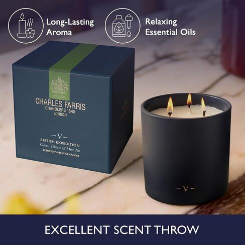 شمعة معطرة فاخرة من تشارلز فاريس - 3 فتائل، مصبوبة يدويًا، تدوم طويلاً، حرق نظيف، 640 جم / 22.5 أونصة، حرق يصل إلى 80 ساعة، صنع في إنجلترا - زهر البرتقال، الياسمين، التوت الأخضر - إليزابيث in Saudi Arabia