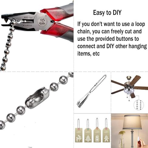 #10 Stainless Steel Continuous Blind Chain for Clutch Roller Window Shade, Roller Shade Chain (Drop 60"), Endless Blinds Beaded Chain with 1 PCS P Clip Fixation Hook and 2 PCS Connectors in Saudi Arabia