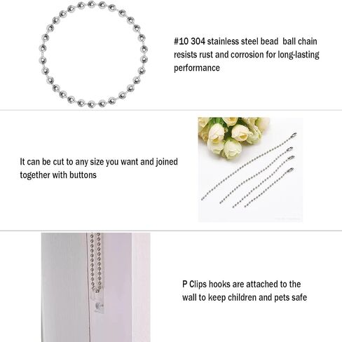 #10 Stainless Steel Continuous Blind Chain for Clutch Roller Window Shade, Roller Shade Chain (Drop 60"), Endless Blinds Beaded Chain with 1 PCS P Clip Fixation Hook and 2 PCS Connectors in Saudi Arabia