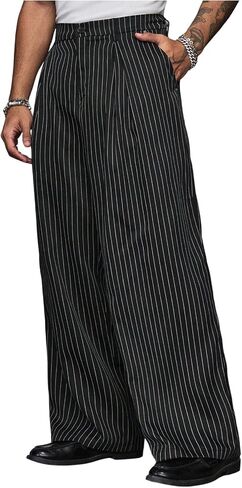 Men's Baggy Dress Pants Striped Straight Leg Zipper Fly Work Office Suit Pants with Pockets in Saudi Arabia