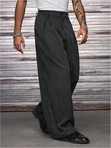 Men's Baggy Dress Pants Striped Straight Leg Zipper Fly Work Office Suit Pants with Pockets in Saudi Arabia