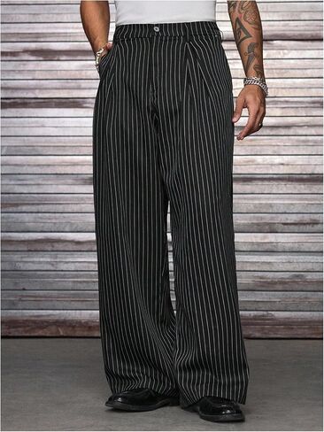 Men's Baggy Dress Pants Striped Straight Leg Zipper Fly Work Office Suit Pants with Pockets in Saudi Arabia